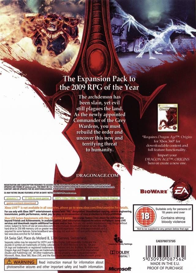 Dragon Age: Origins - Awakening - Microsoft Xbox X / S (Electronic Arts - 1) video game collectible [Barcode 5030941087568] - Main Image 2