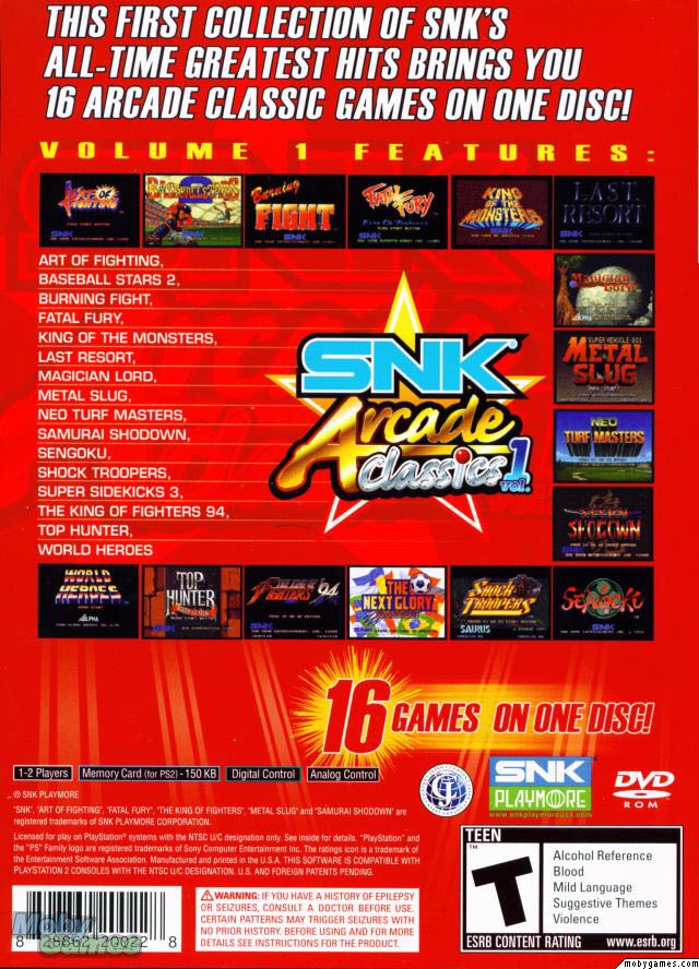 SNK Arcade Classics Vol.1 - Sony PlayStation Portable (PSP) (SNK Playmore - 2) video game collectible [Barcode 5060050946807] - Main Image 2