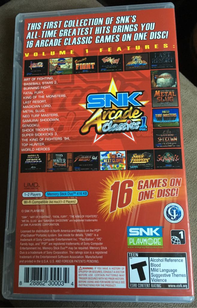 SNK Arcade Classics Vol.1 - Sony PlayStation Portable (PSP) (SNK Playmore - 2) video game collectible [Barcode 828862300034] - Main Image 2