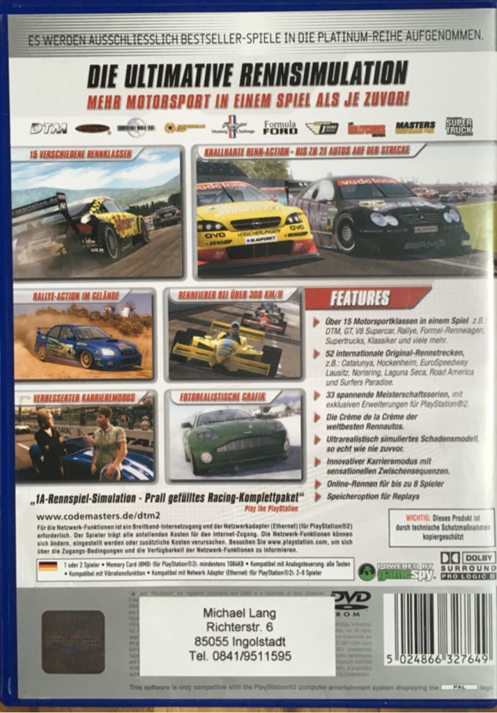 DTM Race Driver 2 - Sony PlayStation 2 (PS2) video game collectible [Barcode 5024866327649] - Main Image 2