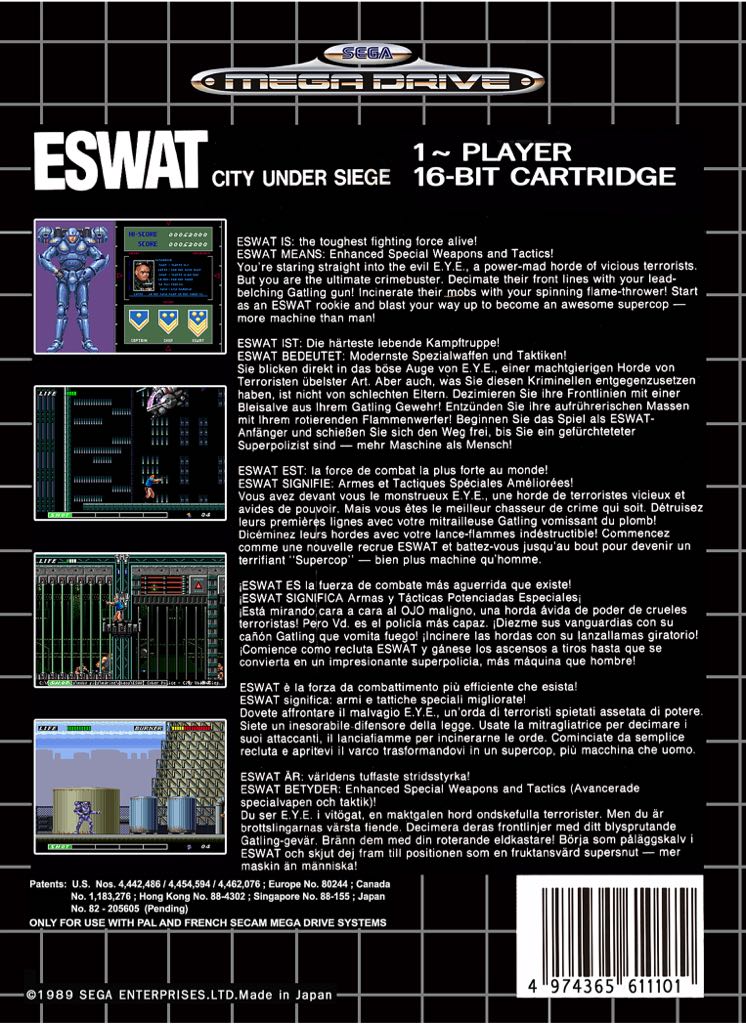 E-SWAT: City Under Siege - Sega Genesis (Mega Drive) (Sega - 1) video game collectible [Barcode 010086011104] - Main Image 2