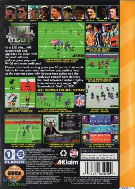 NFL Quarterback Club - Sega 32X (Acclaim Entertainment - 4) video game collectible [Barcode 021481810100] - Main Image 2