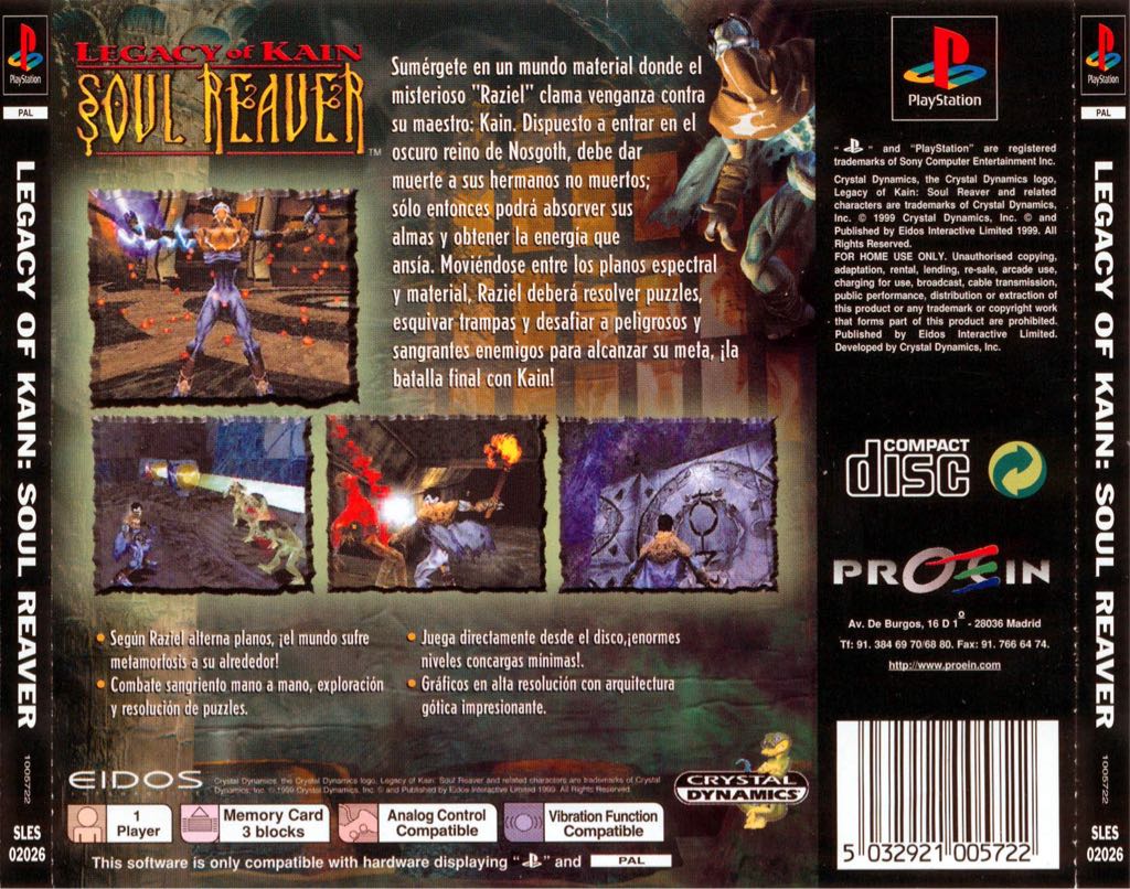 Legacy Of Kain : Soul Reaver - Sony PlayStation (Eidos Interactive - 1) video game collectible [Barcode 5032921014205] - Main Image 2