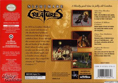 Nightmare Creatures - Nintendo 64 (N64) (Activision Blizzard - 1) video game collectible [Barcode 047875104648] - Main Image 2