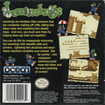 Lemmings - Nintendo Game Boy (Ocean - 1) video game collectible [Barcode 5013156610332] - Main Image 2