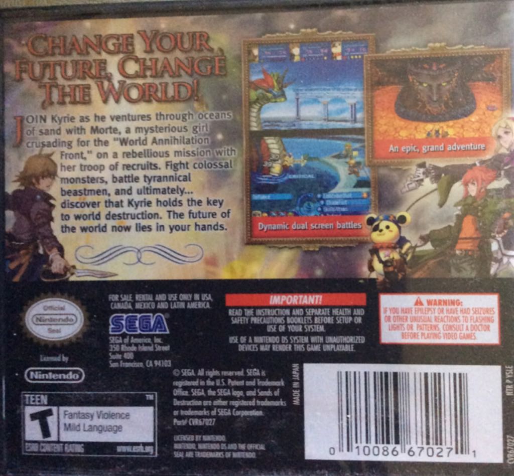 Sands of Destruction - Nintendo DS (Sega - 1) video game collectible [Barcode 010086670271] - Main Image 2