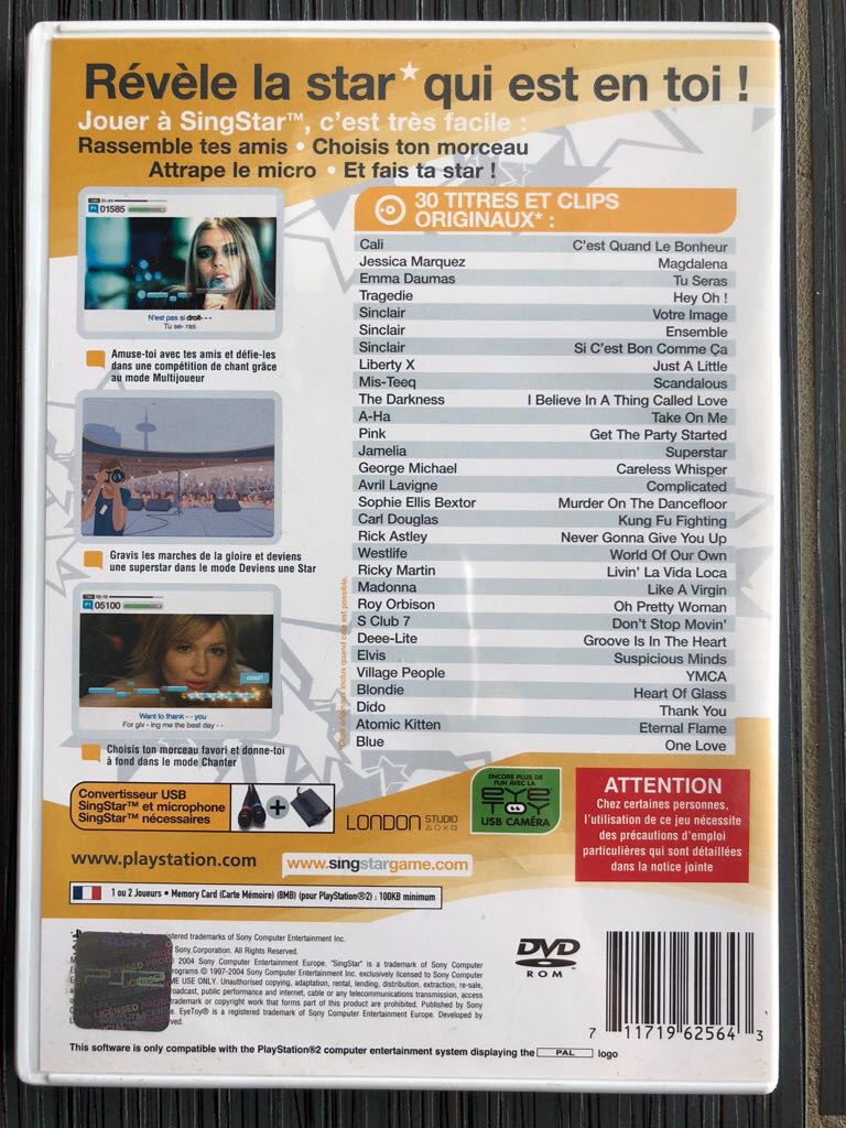 SingStar - Sony PlayStation 2 (PS2) (Sony Computer Entertainment - 1-2) video game collectible [Barcode 711719625643] - Main Image 2
