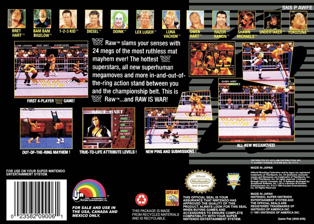 WWF Raw - Nintendo Super Nintendo Entertainment System (SNES) (Acclaim Entertainment - 2) video game collectible - Main Image 2