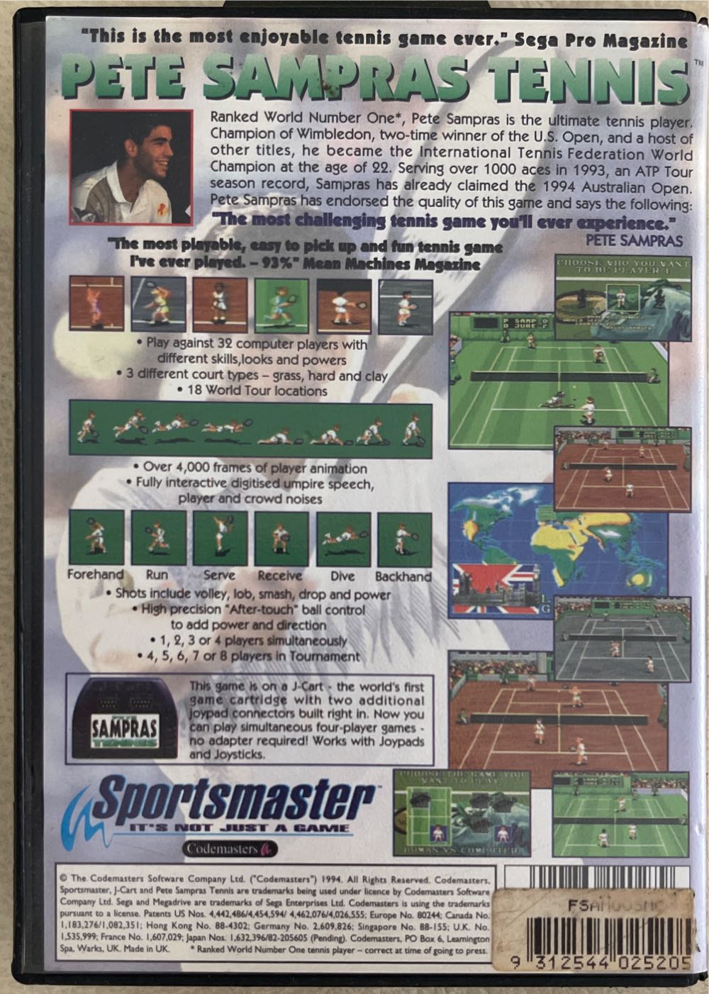 Pete Sampras Tennis - Sega Mega Drive (Codemasters - 4) video game collectible [Barcode 9312544025205] - Main Image 2