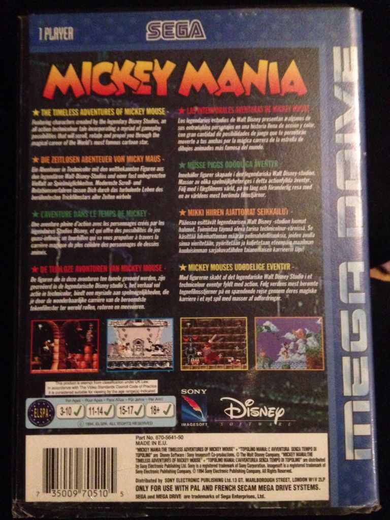 Mickey Mania - Sega Mega Drive (Disney Interactive Studios - 1) video game collectible [Barcode 735009705105] - Main Image 2