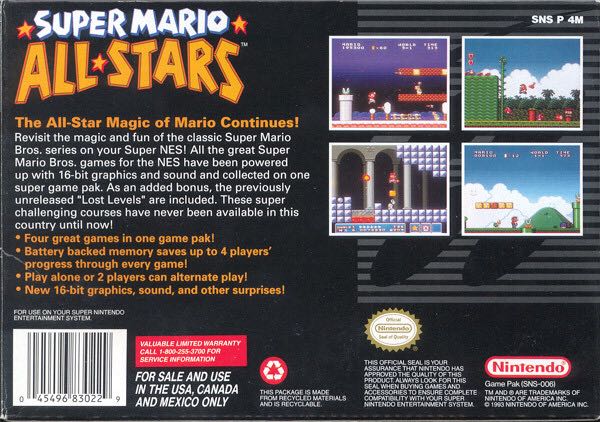 Super Mario All-Stars - Nintendo Super Nintendo Entertainment System (SNES) video game collectible - Main Image 2
