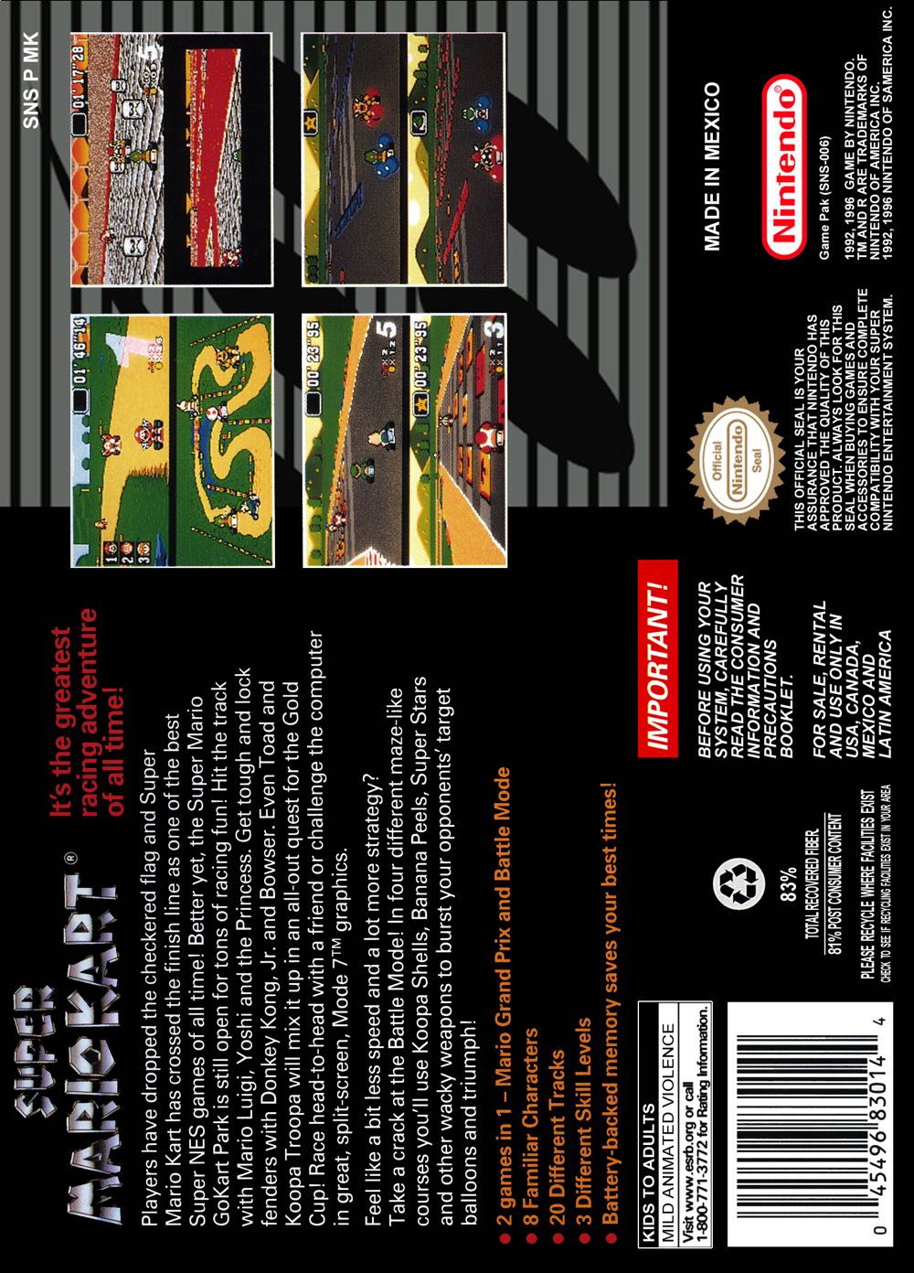 SNES Mini Super Mario Kart - Nintendo Super Nintendo Entertainment System (SNES) (Nintendo - 1-2) video game collectible - Main Image 2