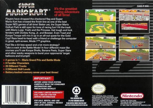 Super Mario Kart - Nintendo Super Nintendo Entertainment System (SNES) (Nintendo - 2) video game collectible - Main Image 2