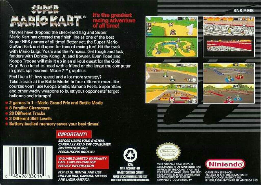 Super Mario Kart - Nintendo Super Nintendo Entertainment System (SNES) (Nintendo) video game collectible - Main Image 2