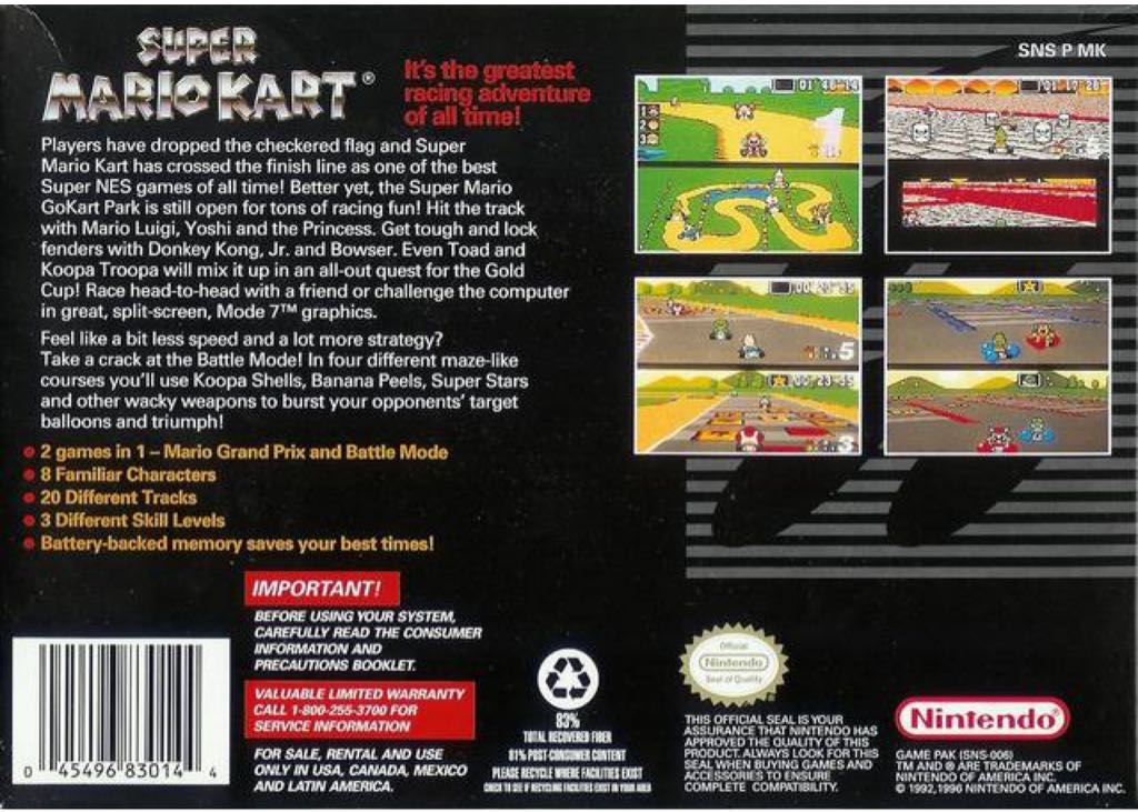 Super Mario Kart - Nintendo Super Nintendo Entertainment System (SNES) video game collectible - Main Image 2