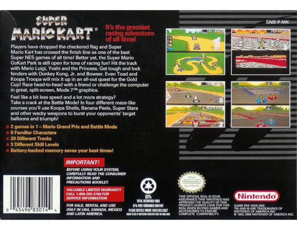 Super Mario Kart - Nintendo Super Nintendo Entertainment System (SNES) video game collectible - Main Image 2