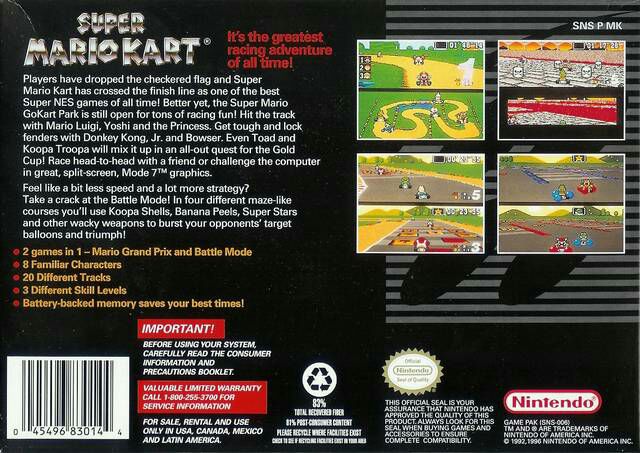 Super Mario Kart - Nintendo Super Nintendo Entertainment System (SNES) video game collectible - Main Image 2