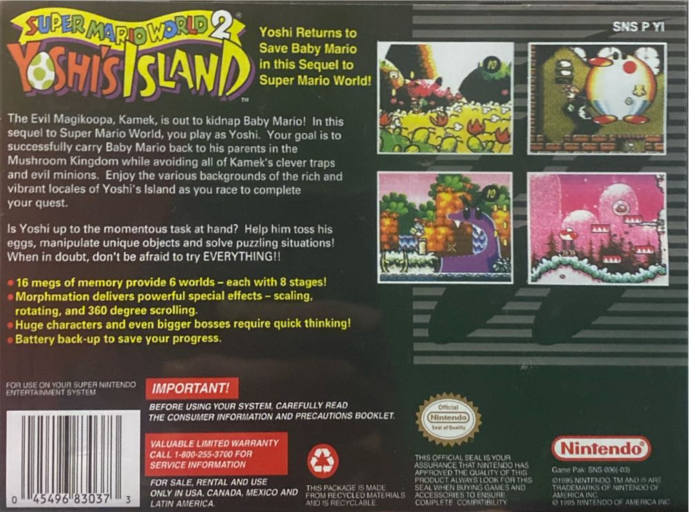 Super Mario World 2: Yoshis Island - Nintendo Super Nintendo Entertainment System (SNES) (Nintendo) video game collectible - Main Image 2