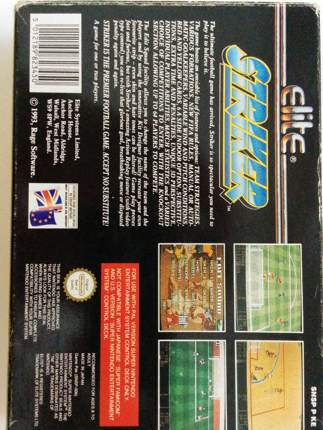 Striker - Nintendo Super Nintendo Entertainment System (SNES) (Nintendo / Elite - 2) video game collectible [Barcode 5018129823450] - Main Image 2