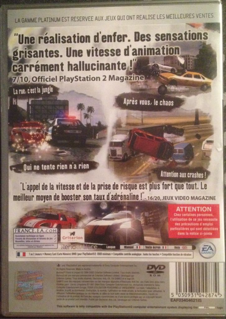 Burnout 2 Point Of Impact (SAM) - Sony PlayStation 2 (PS2) video game collectible [Barcode 5030931042874] - Main Image 2