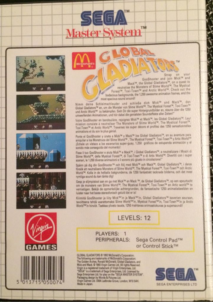 Global Gladiators - Sega Master System (Virgin Interactive) video game collectible [Barcode 5013715050074] - Main Image 2