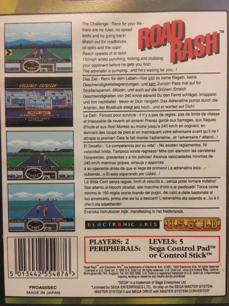 Road Rash  - Sega Master System video game collectible - Main Image 2
