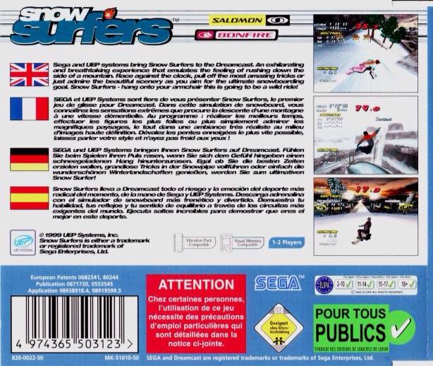 Snow Surfers - Sega Dreamcast (Sega - 1-2) video game collectible [Barcode 4974365503123] - Main Image 2