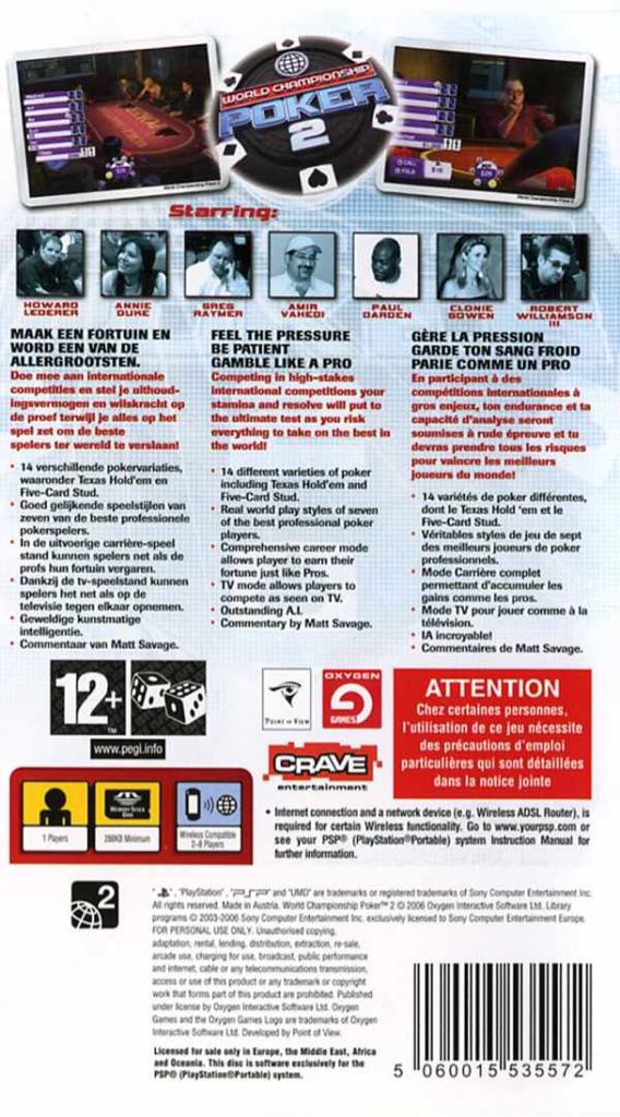 World Championship Poker 2 - Sony PlayStation Portable (PSP) (Oxygen Interactive Software - 8) video game collectible [Barcode 5060015536869] - Main Image 2