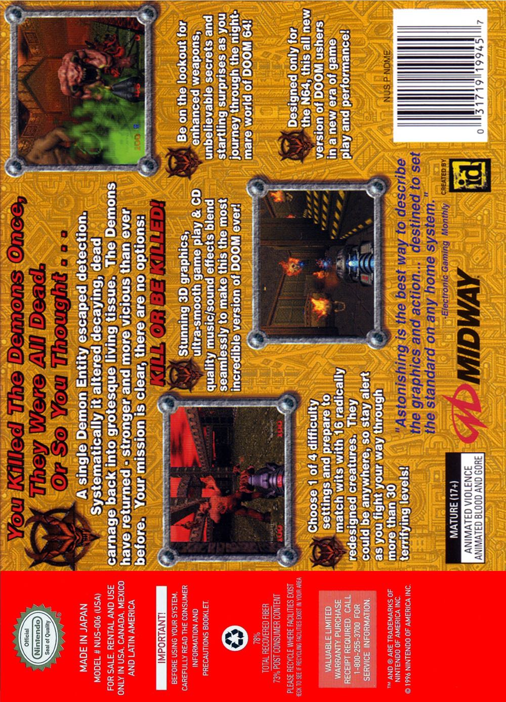 N64 Doom 64 - PC (Midway) video game collectible - Main Image 2