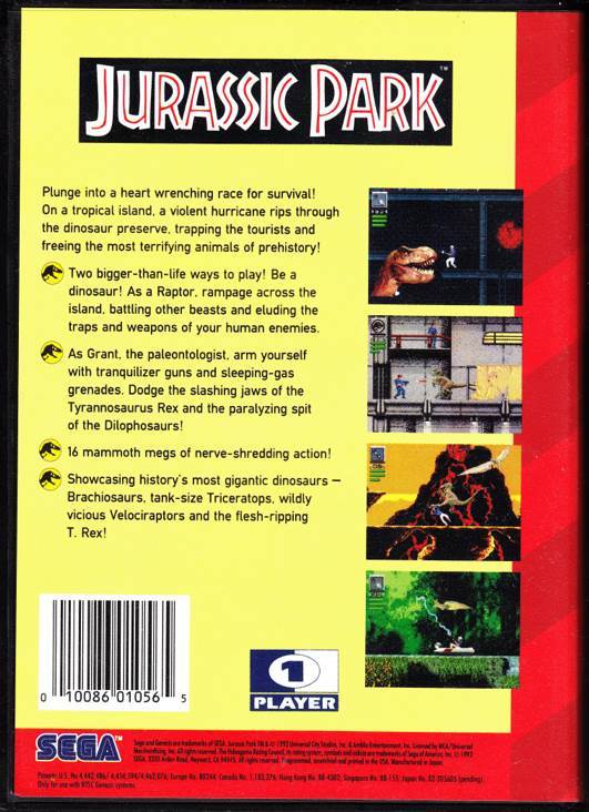 Jurassic Park - Sega Genesis (Mega Drive) (Sega - 1) video game collectible [Barcode 010086010565] - Main Image 2