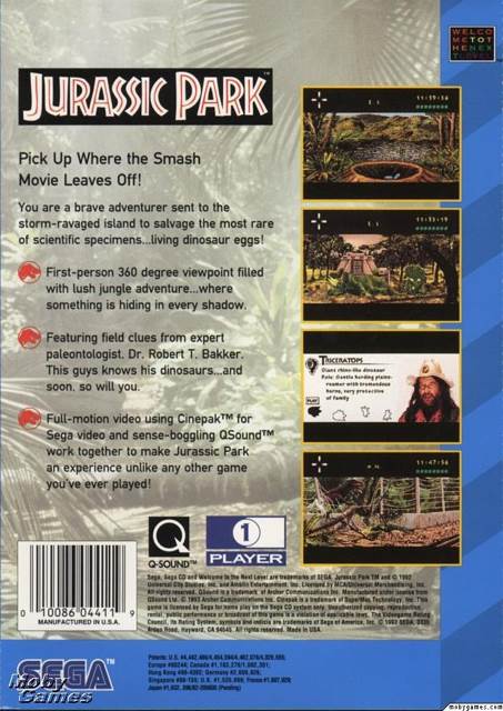 Jurassic Park - Sega CD (Sega - 1) video game collectible [Barcode 010086044119] - Main Image 2