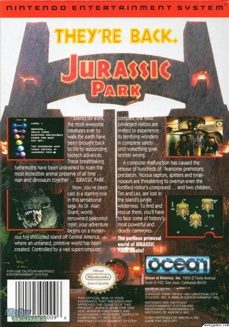 Jurassic Park - Nintendo Super Nintendo Entertainment System (SNES) (Ocean - 1) video game collectible [Barcode 096427010807] - Main Image 2