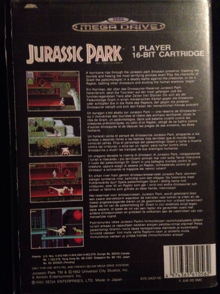 Jurassic Park - Sega Mega Drive (Sega - 1) video game collectible [Barcode 4974365610562] - Main Image 2