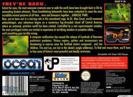 Jurassic Park - Nintendo Super Nintendo Entertainment System (SNES) (Ocean - 1) video game collectible [Barcode 5013156610448] - Main Image 2