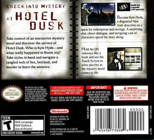 Hotel Dusk: Room 215 - Nintendo DS (Nintendo - 1) video game collectible [Barcode 045496738082] - Main Image 2