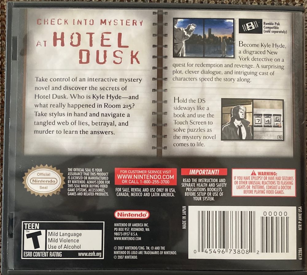 Hotel Dusk: Room 215 - Nintendo DS (Nintendo - 1) video game collectible [Barcode 045496738082] - Main Image 4