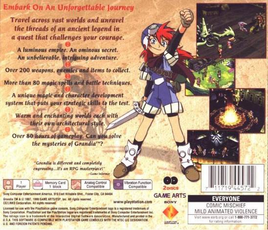 Grandia - Sony PlayStation (SCEA - 1) video game collectible [Barcode 711719445722] - Main Image 2