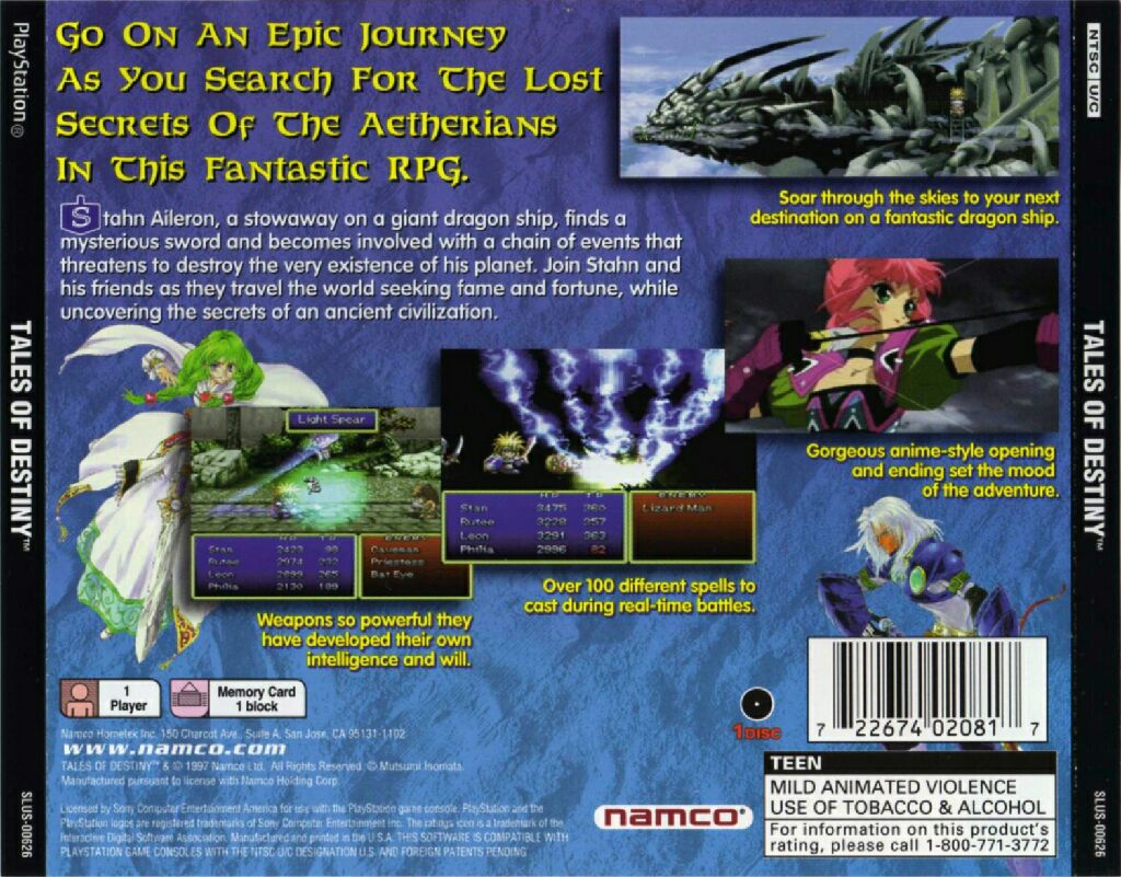 Tales of Destiny - Sony PlayStation (Namco - 1) video game collectible [Barcode 722674020817] - Main Image 2