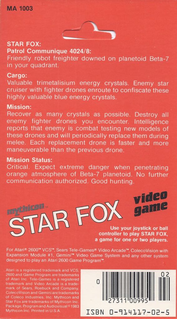 Star Fox - Atari 2600 video game collectible - Main Image 2