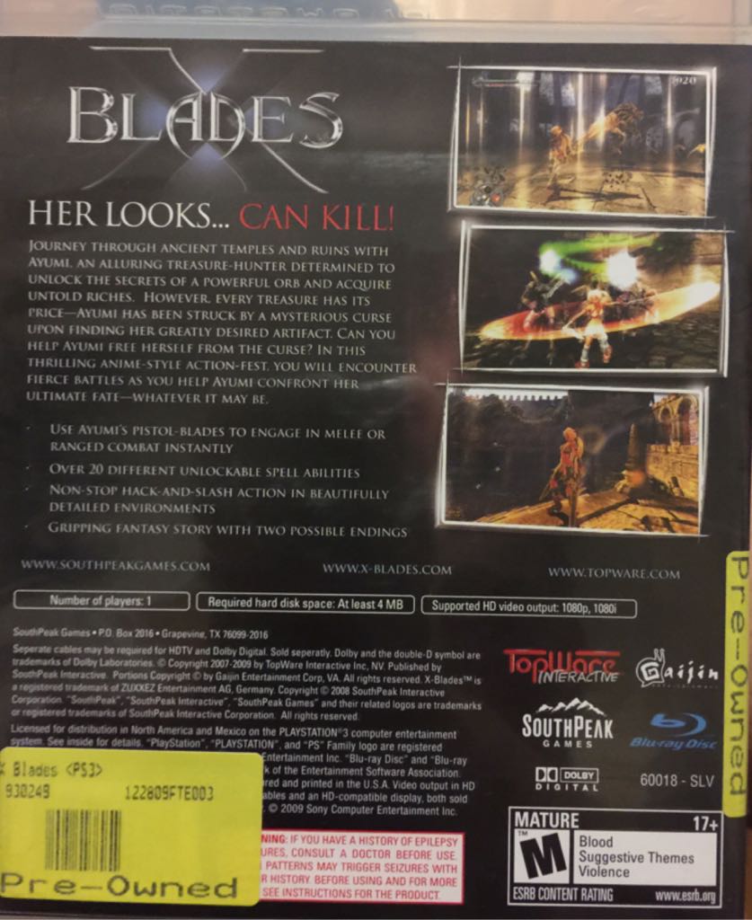 X Blades - Sony PlayStation 3 (PS3) (SouthPeak Games - 1) video game collectible [Barcode 5060112741456] - Main Image 2