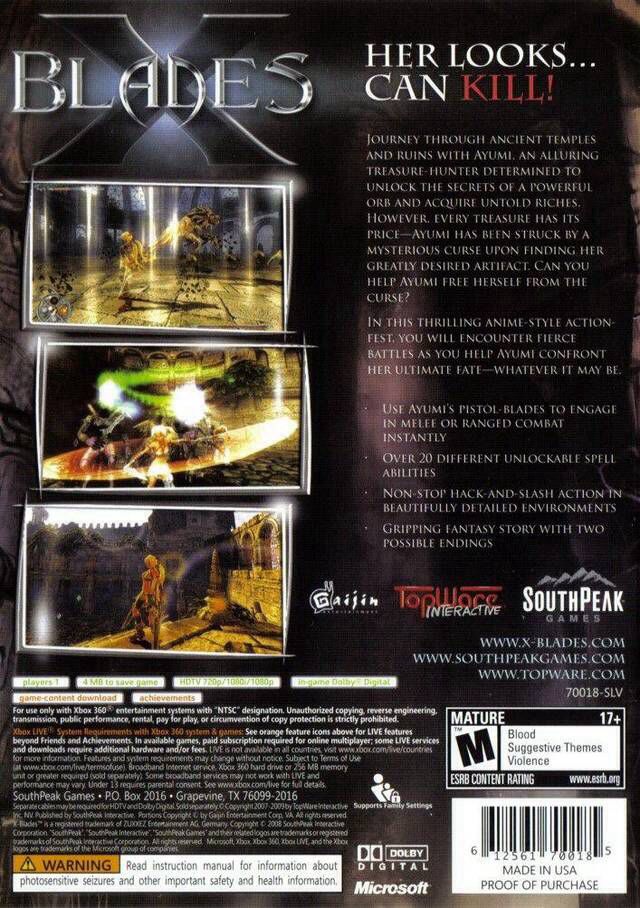 X Blades - Microsoft Xbox 360 (SouthPeak Games - 1) video game collectible [Barcode 612561700185] - Main Image 2