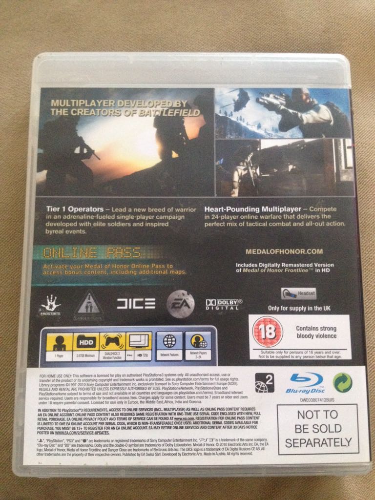 Medal of Honor - Sony PlayStation 3 (PS3) video game collectible [Barcode 5030940088412] - Main Image 2