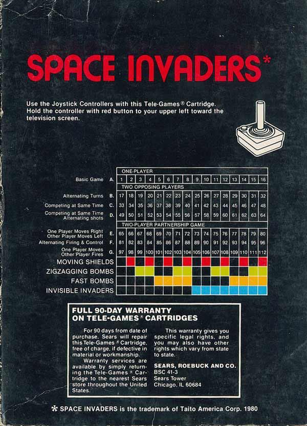 Space Invaders - Atari 2600 (Sears, Roebuck and Co.) video game collectible - Main Image 2