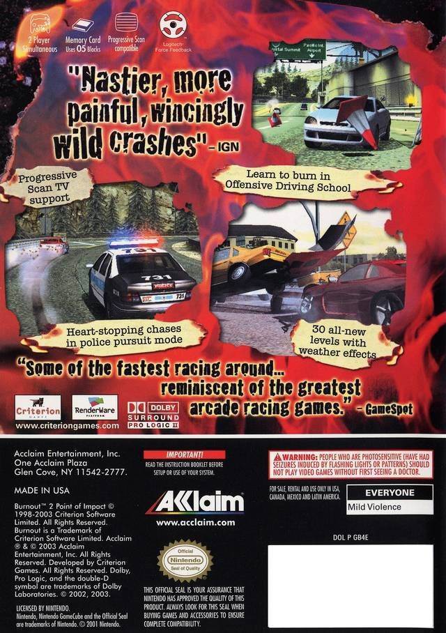 Burnout 2: Point of Impact - Nintendo GameCube (Acclaim Entertainment - 2) video game collectible [Barcode 3455196531420] - Main Image 2