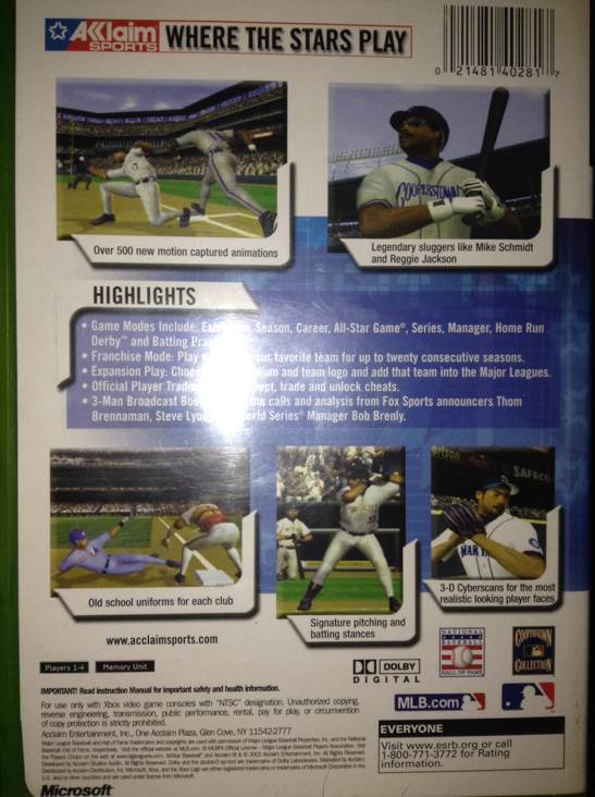 All Star Baseball 2003 - Microsoft Xbox (Acclaim - 4) video game collectible [Barcode 021421408817] - Main Image 2