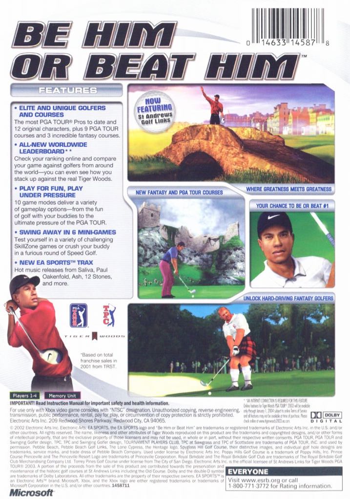 TIGER WOODS PGA TOUR 2003 - Microsoft Xbox (Electronic Arts/EA Games - 1-4) video game collectible [Barcode 014633145878] - Main Image 2