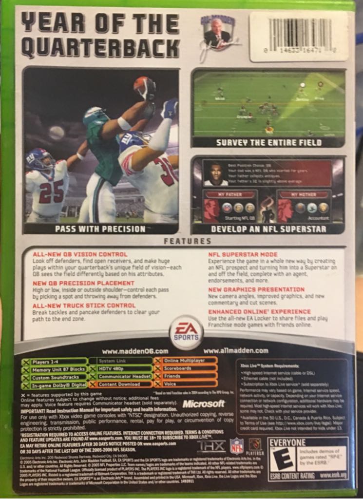 Madden NFL 06 - Microsoft Xbox (EA Sports  - 1-4) video game collectible [Barcode 014633164718] - Main Image 2