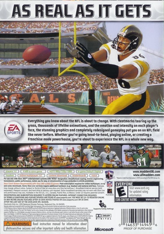 (2005) Madden NFL 06 - Microsoft Xbox 360 (Electronic Arts/EA - 1-2) video game collectible [Barcode 5030933046993] - Main Image 2