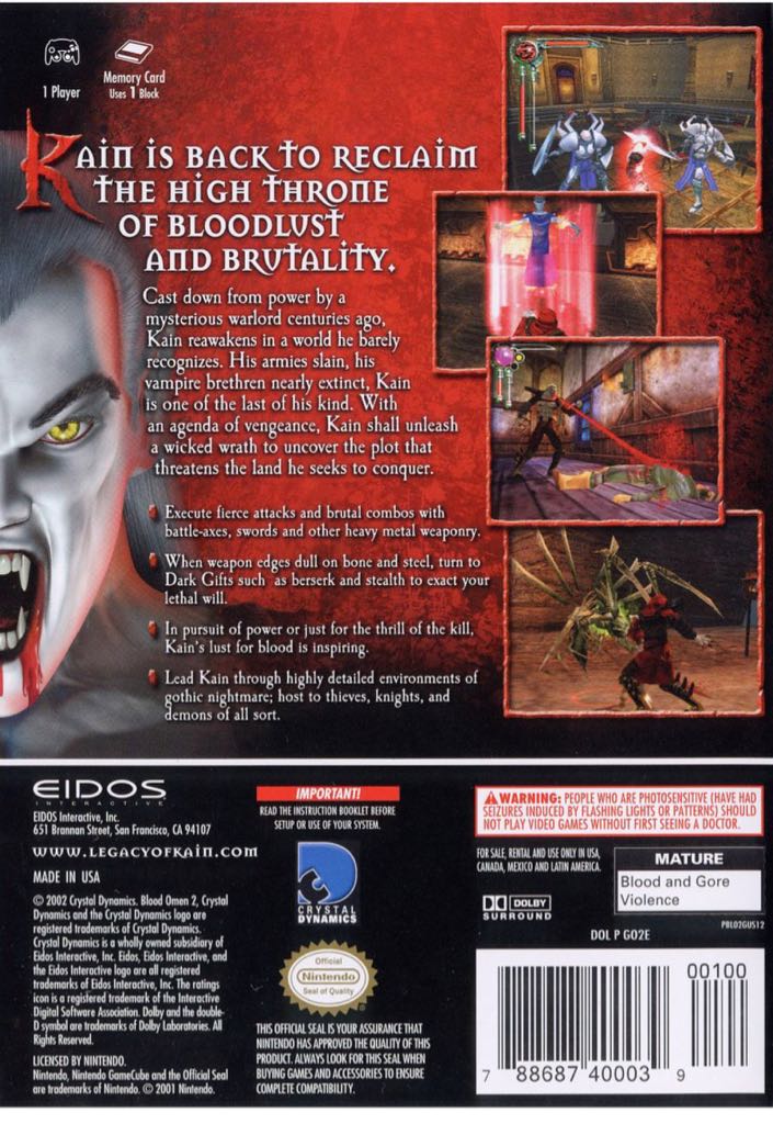 Blood Omen 2 - Sony PlayStation 2 (PS2) (Eidos Interactive - 1) video game collectible [Barcode 5032921015738] - Main Image 2