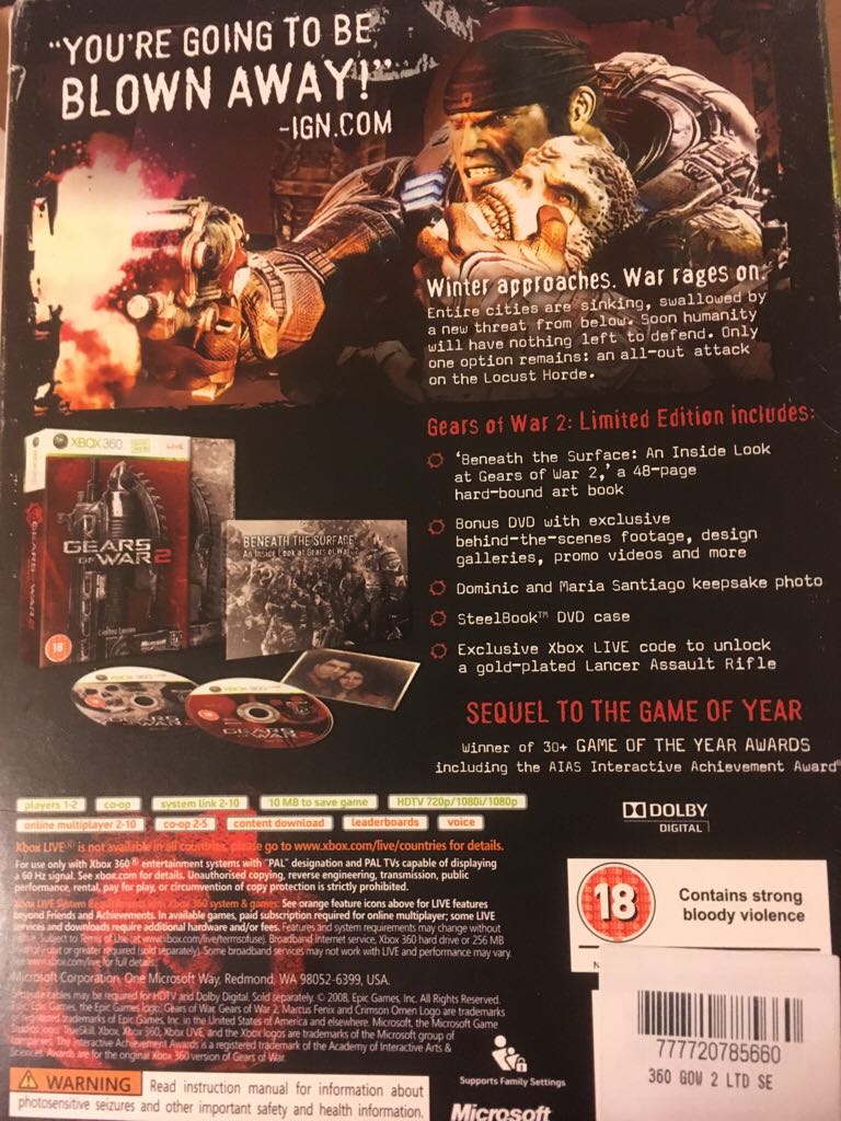 Gears Of War 2 - Microsoft Xbox 360 (Microsoft/ Epic Games) video game collectible [Barcode 777720785660] - Main Image 2